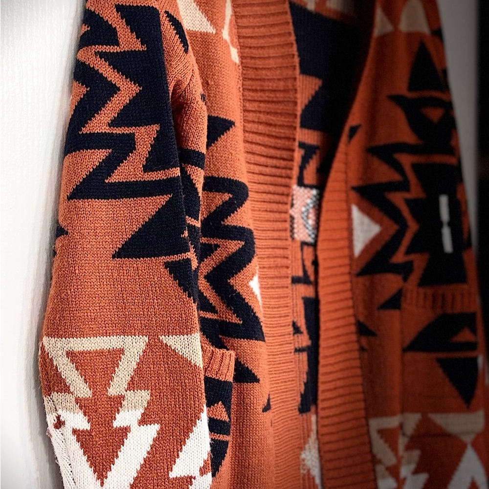 Cato Orange and Navy Geometric Cardigan - Picture 8 of 8